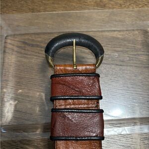 Vintage Wide‎ Leather Belt – Brown & Black Textured – Size Large